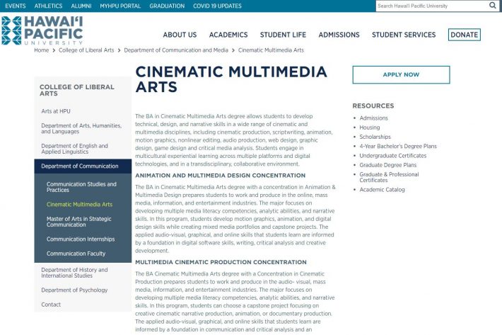Cinematic Multimedia Arts - Hawaii Pacific University